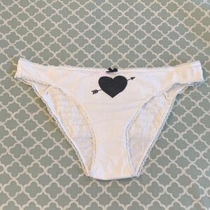 Vintage Victoria’s Secret Ruffle Lace Back Cotton Bikini Heart Black White L